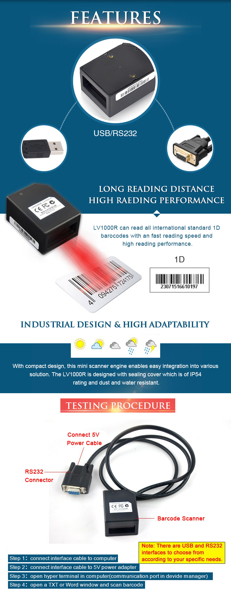 LV1000R 1D Scanner Moduli