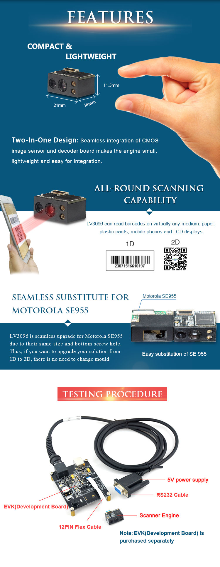 LV3096 2D Barcode Scanner Moduli