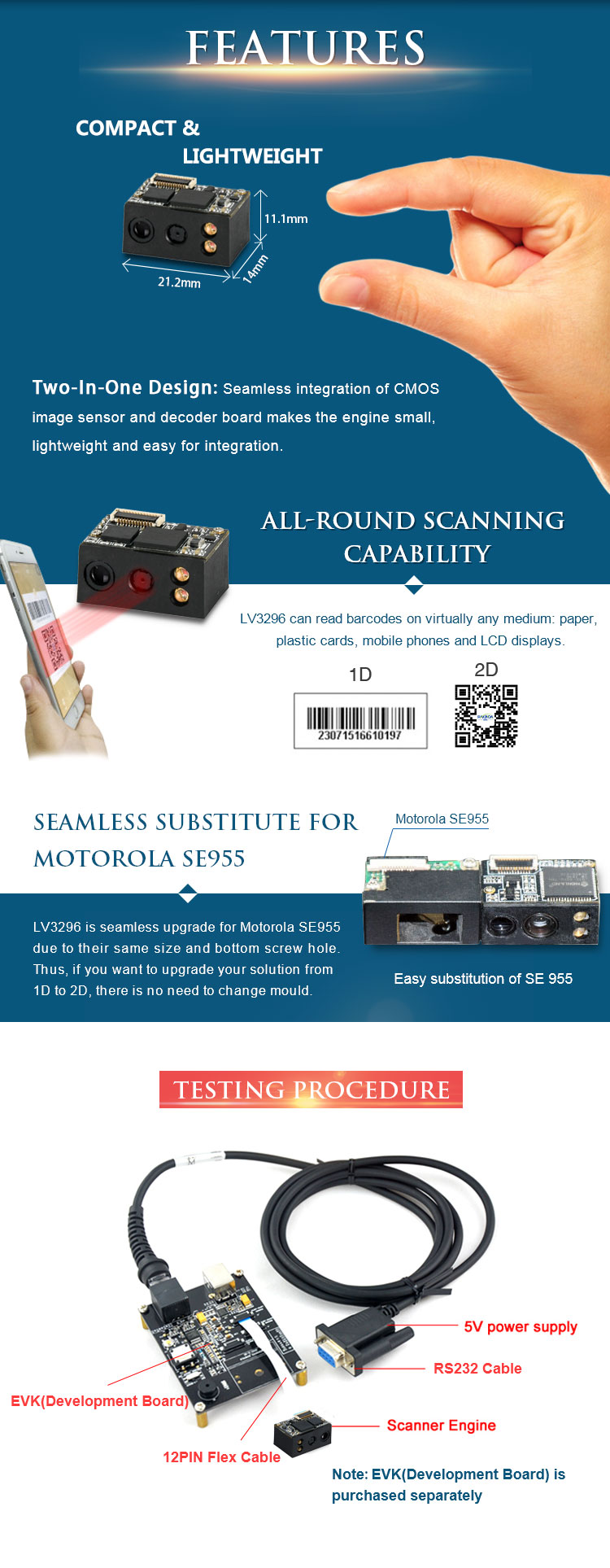 LV3296 2D Barcode Scanner Moduli