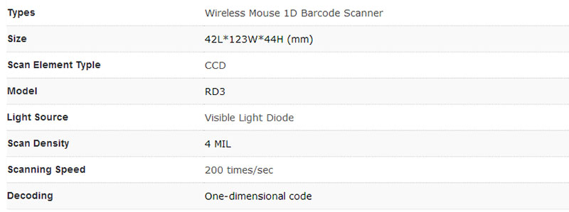 RD3 Wireless Mouse Barcode Scanner